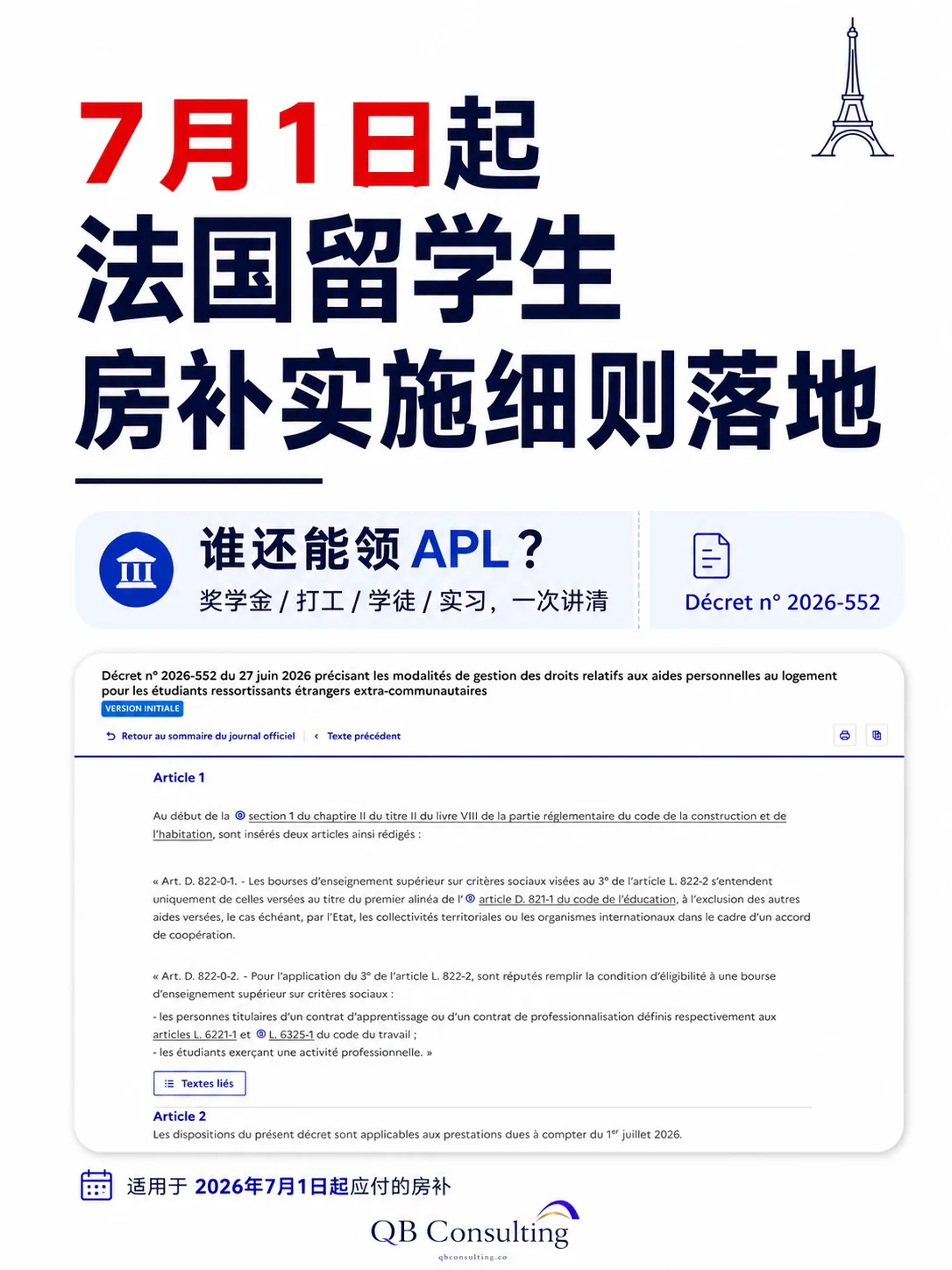 2026年7月1日起法国留学生房补实施细则落地，谁还能领 APL